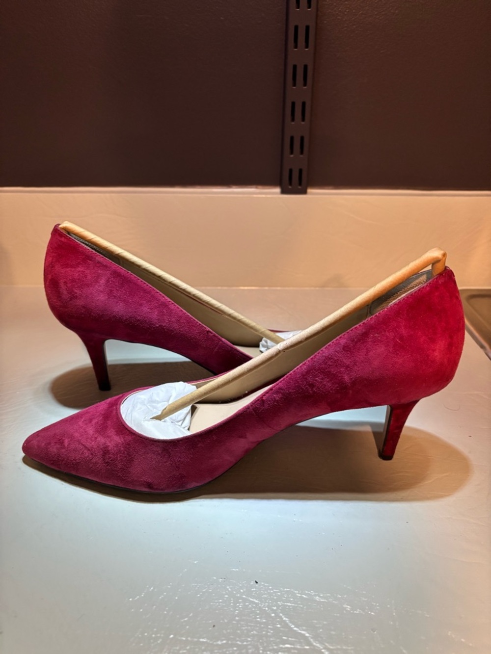 Ann Taylor Morello Red Suede Pointed-Toe Kitten Heels